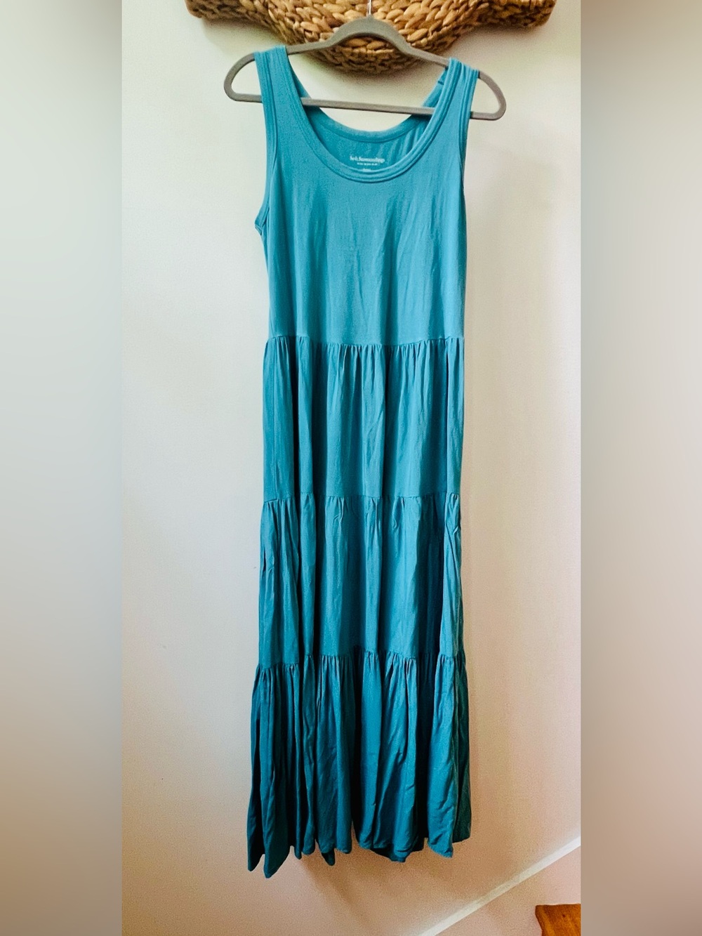 Soft Surroundings Teal Tiered Maxi Dress Medium Sleeveless
